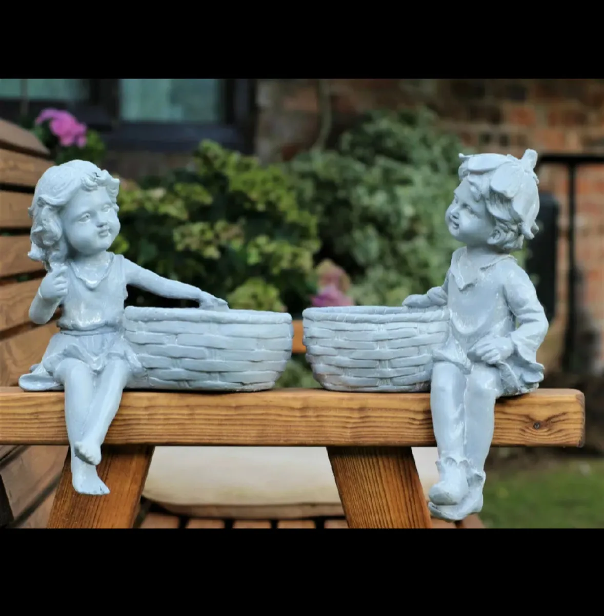 Garden Ornament Boy & Girl Planters NEW 12.5” high - Image 1