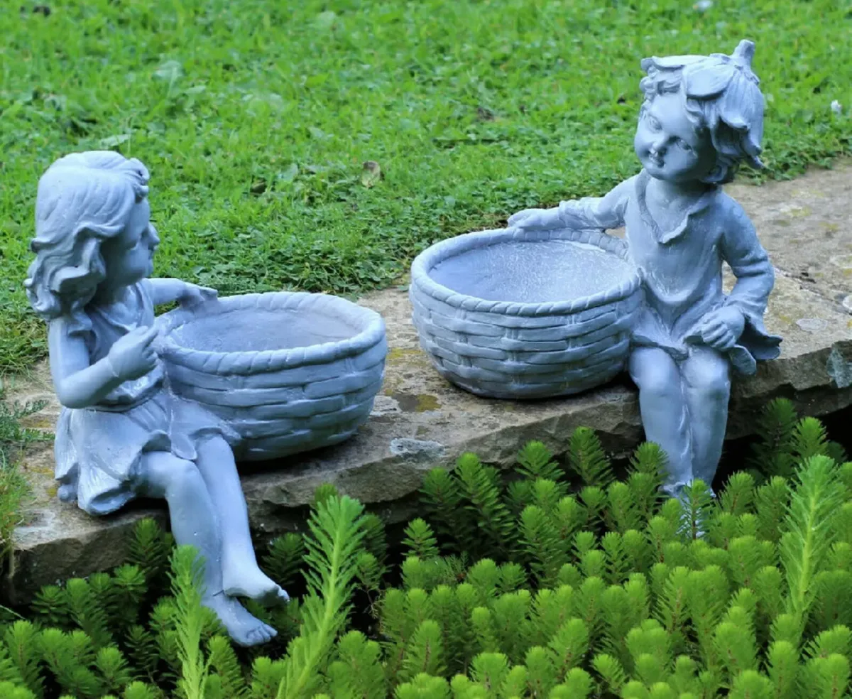 Garden Ornament Boy & Girl Planters NEW 12.5” high - Image 2