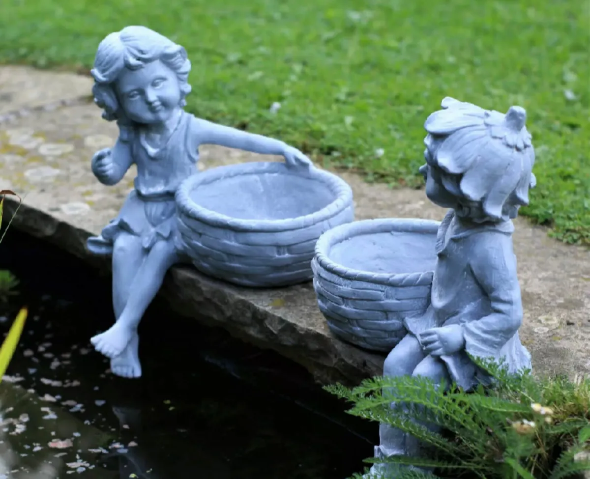 Garden Ornament Boy & Girl Planters NEW 12.5” high - Image 3