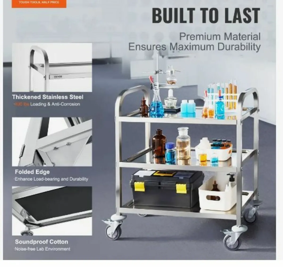 Stainless Steel Cart, 3 Layers - Image 2