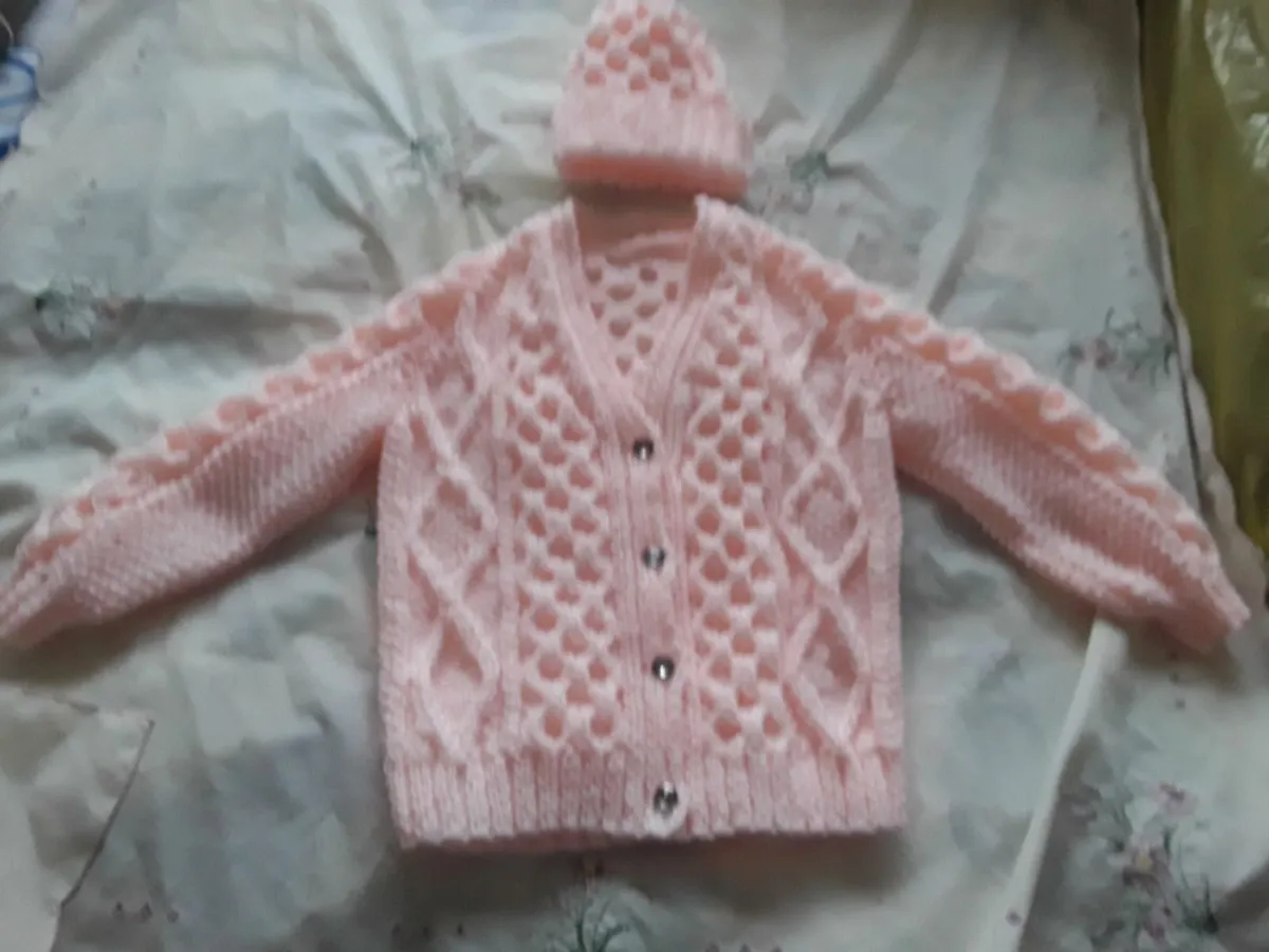 How knitted baby Aaron cardigan and hat - Image 1