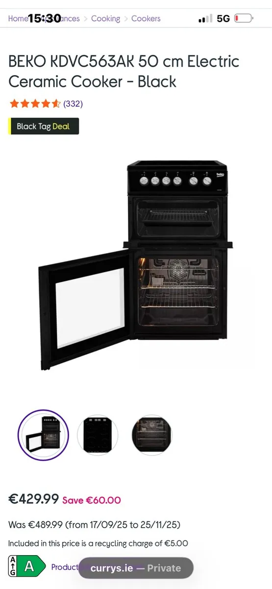 Electric cooker with hob and grill - Image 1