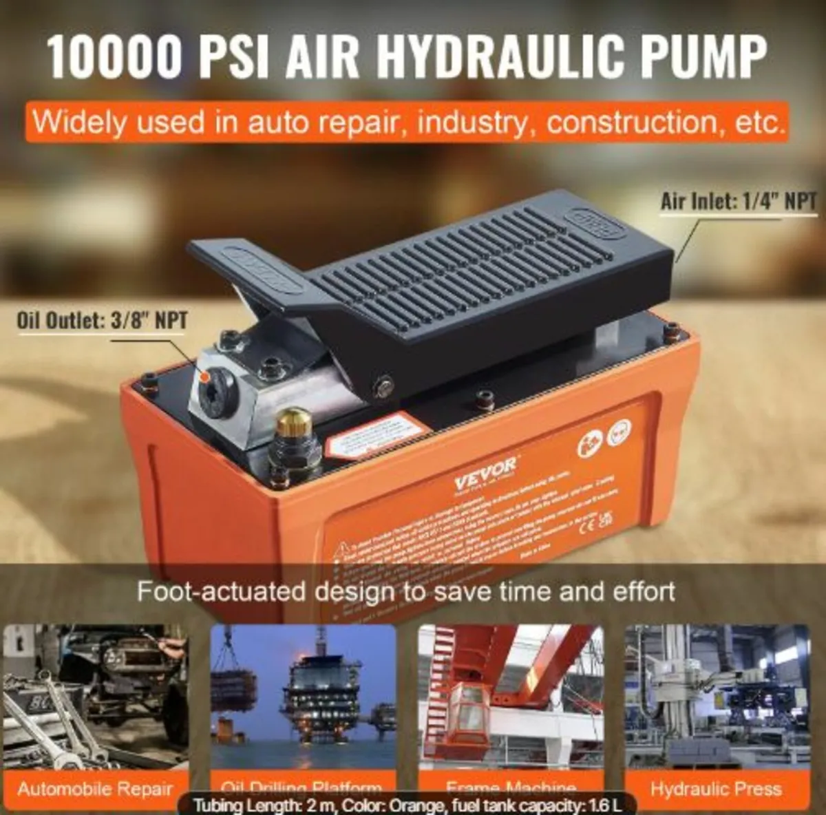 Air Hydraulic Pump,6895 bar1.9L Reservoir,NPT 10mm - Image 4