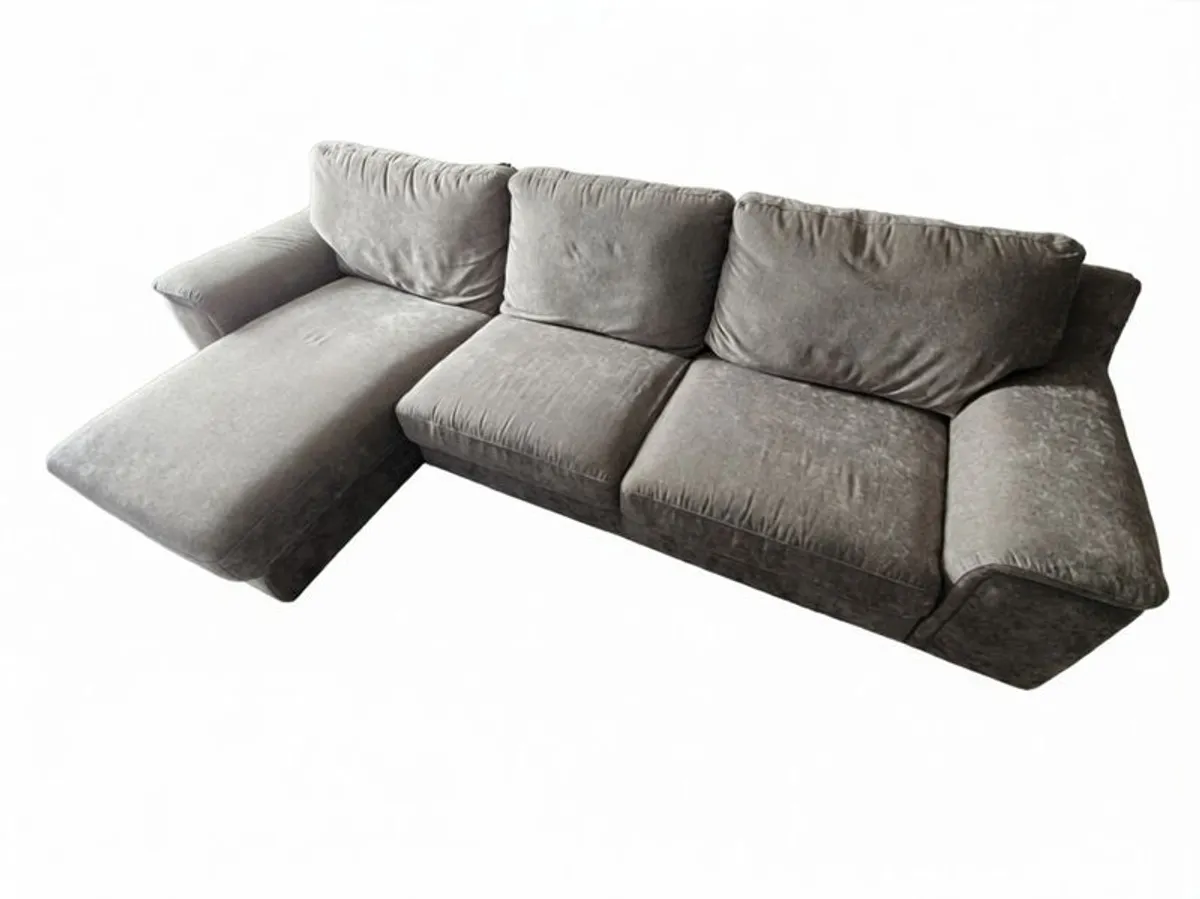 Sofa 3 Seater Chaise Grey Material Fabric - Image 1