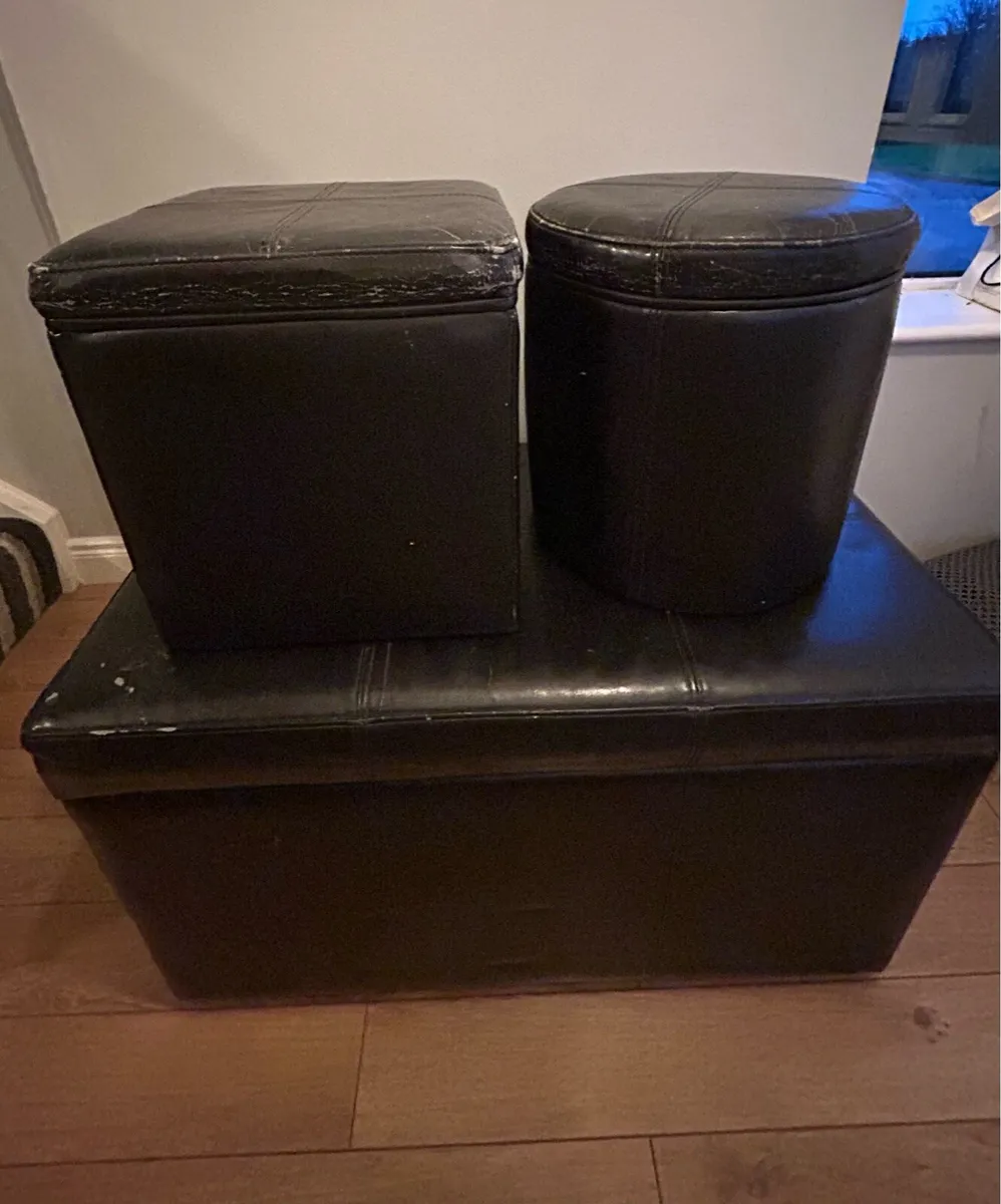 Faux leather storage box with stool - Image 3