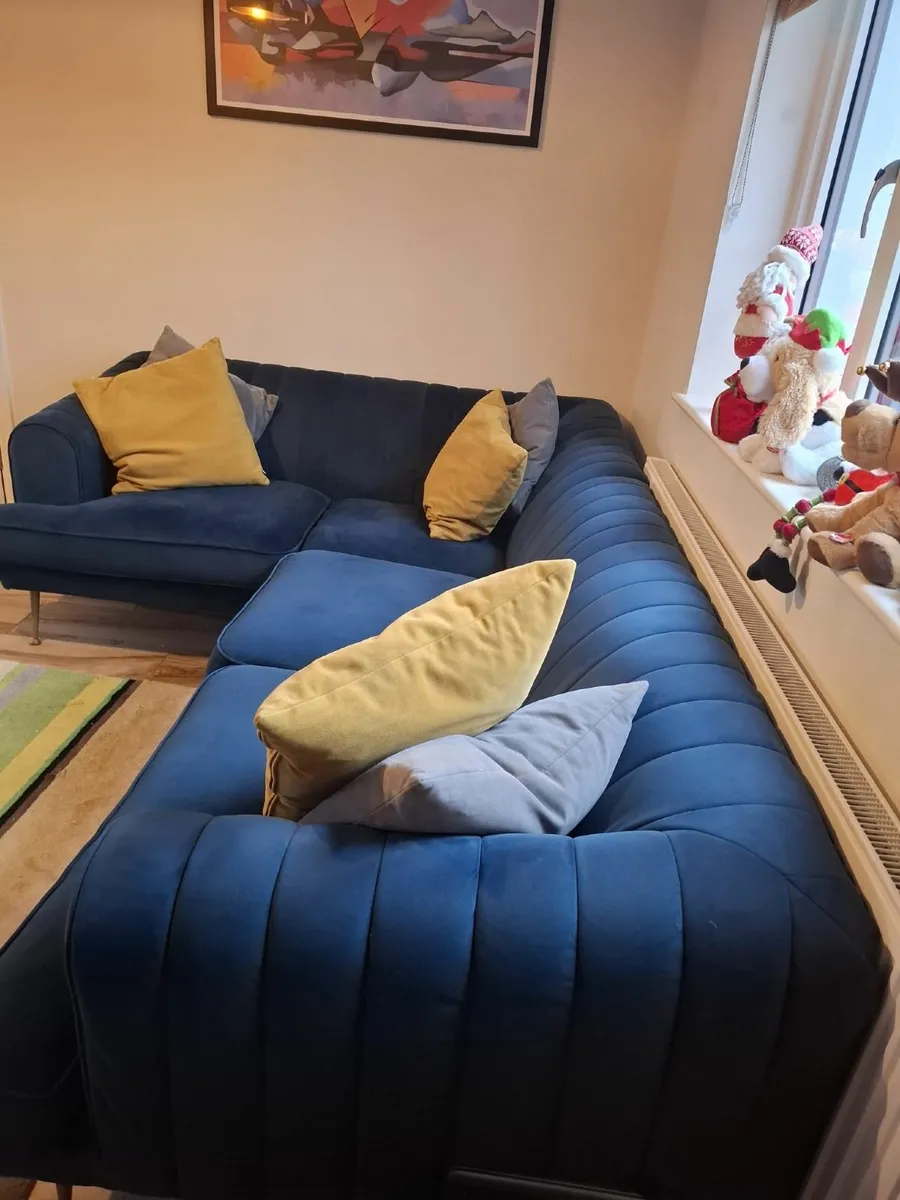 4-Seater Corner Couch + Pouffe – Navy - Image 2