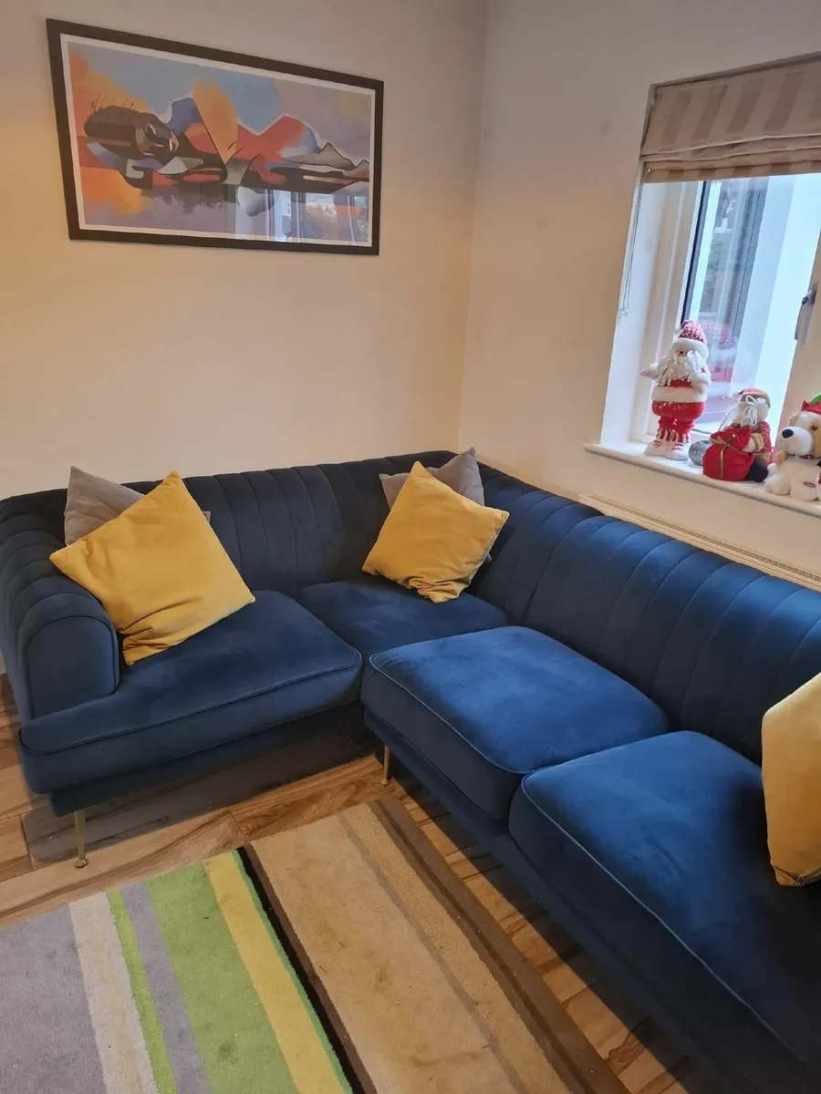 4-Seater Corner Couch + Pouffe – Navy - Image 4