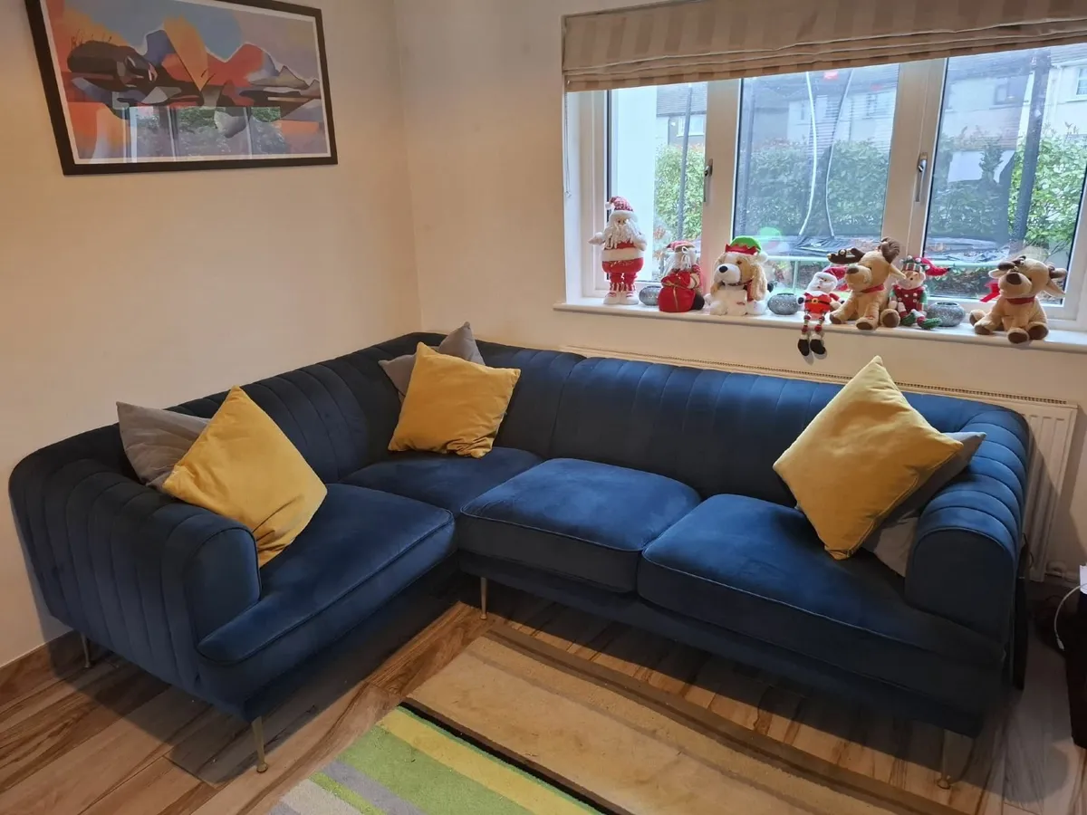 4-Seater Corner Couch + Pouffe – Navy - Image 1