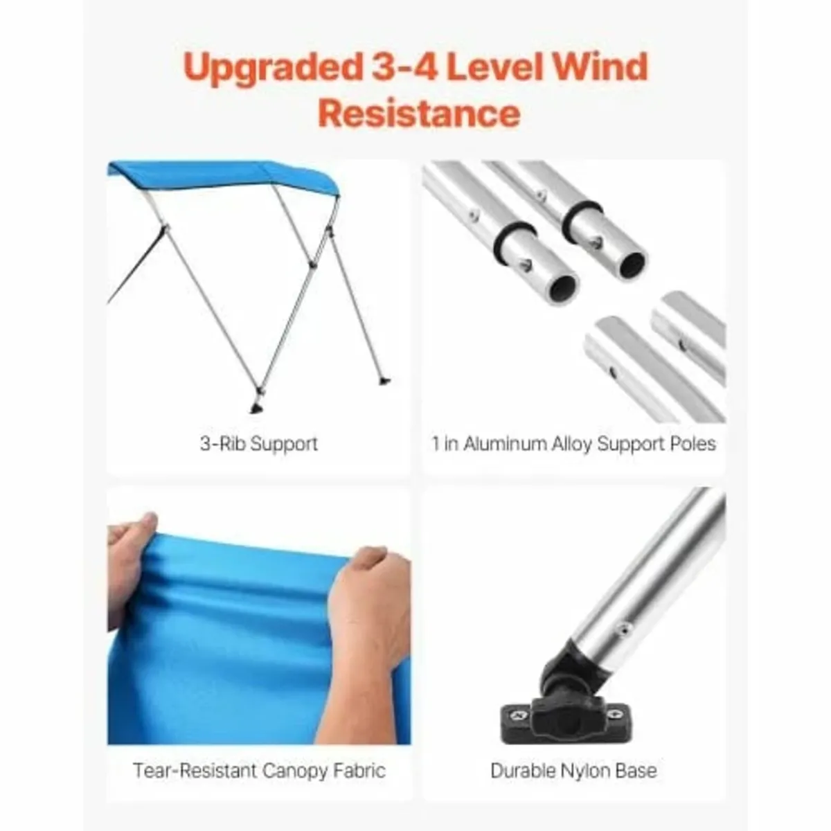 Boat Bimini Tops, 600D Polyester Canopy with Alumi - Image 2