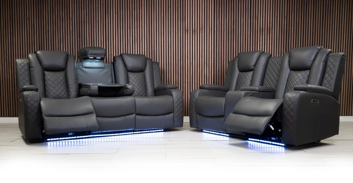 Ashbyrne Dark Grey Electric Leather Recliner Sofa - Image 1