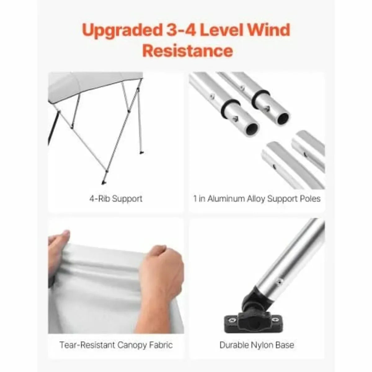 4 Bow Boat Bimini Tops, 600D Polyester Canopy with - Image 2