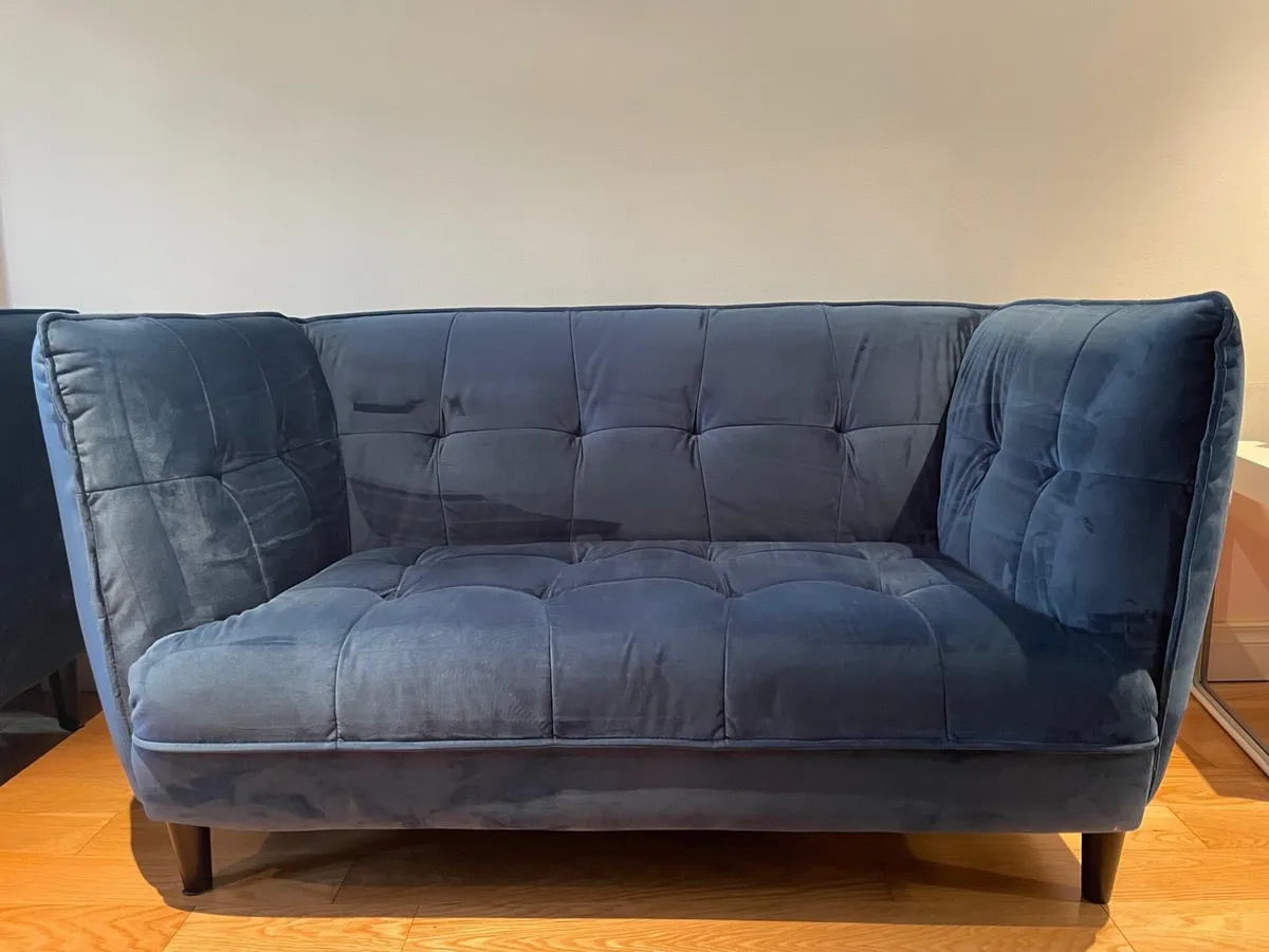 2 Seater Sofa - Navy Blue - Velvet - Image 1