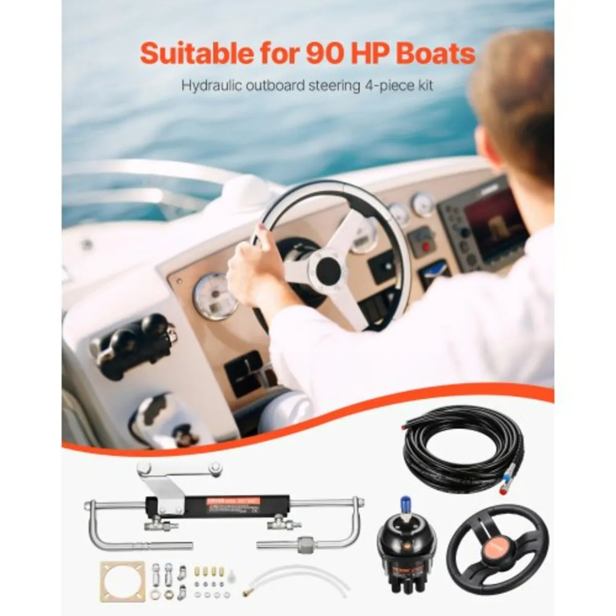 90HP Hydraulic Outboard Steering Kit, Marine Boat - Image 4