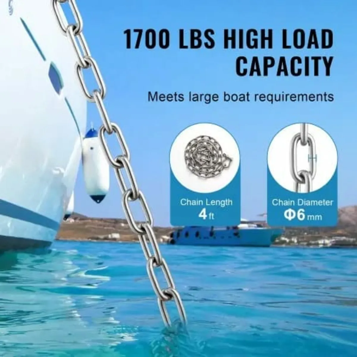 Boat Anchor Chain, 1/4" x 4', 1700 lbs. WLL/4800 l - Image 3