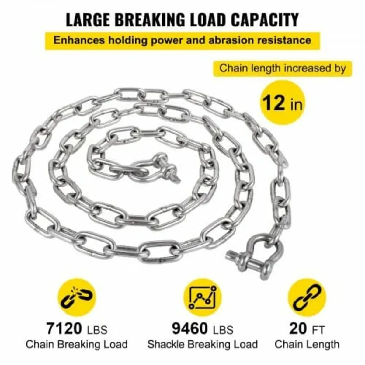 Anchor Chain, 20' x 5/16" 316 Stainless Steel Chai - Image 2
