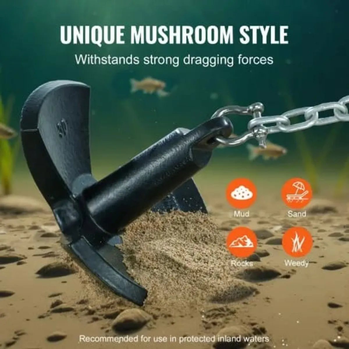 River Anchor, 30 LBS Boat Anchor Cast Iron Black V - Image 2