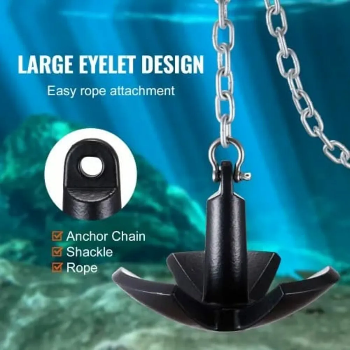 River Anchor, 30 LBS Boat Anchor Cast Iron Black V - Image 3