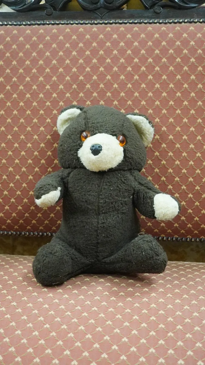 Vintage Dark Brown Teddy Bear with Amber Eyes - Image 1