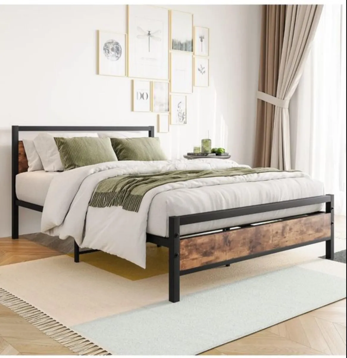 Double Bed Frames with Wood Headboard
