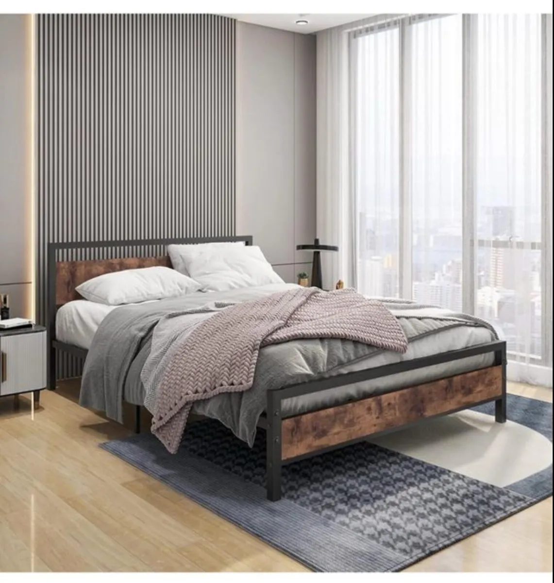 King Size Bed Frame with Wood Headboard,Heavy Duty