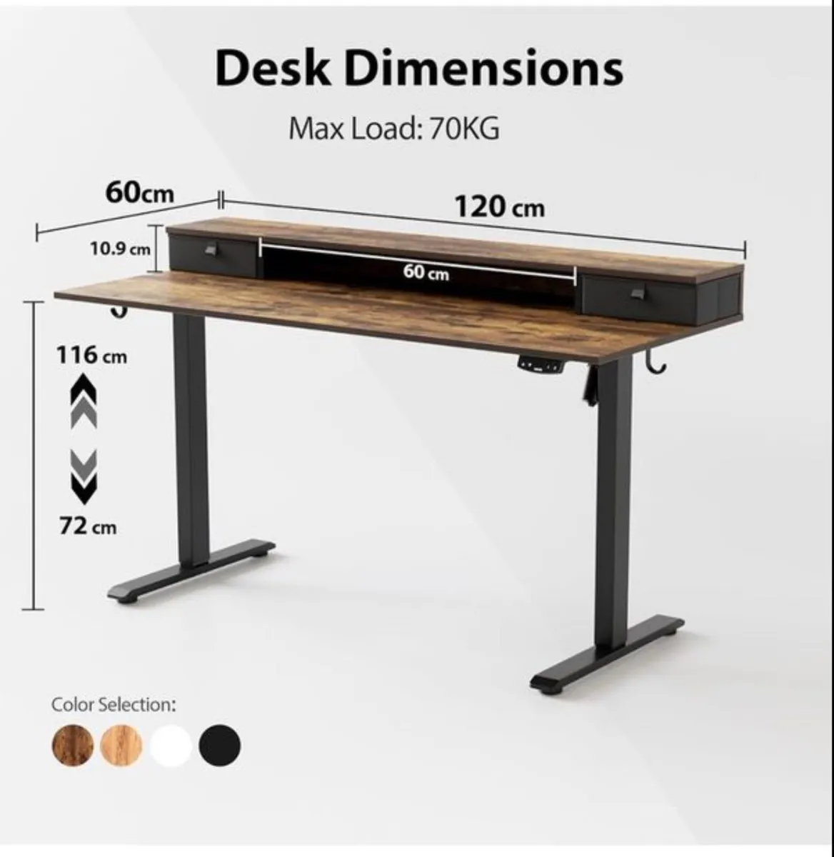 Electric Adjustable Height Desk with 2 Drawers