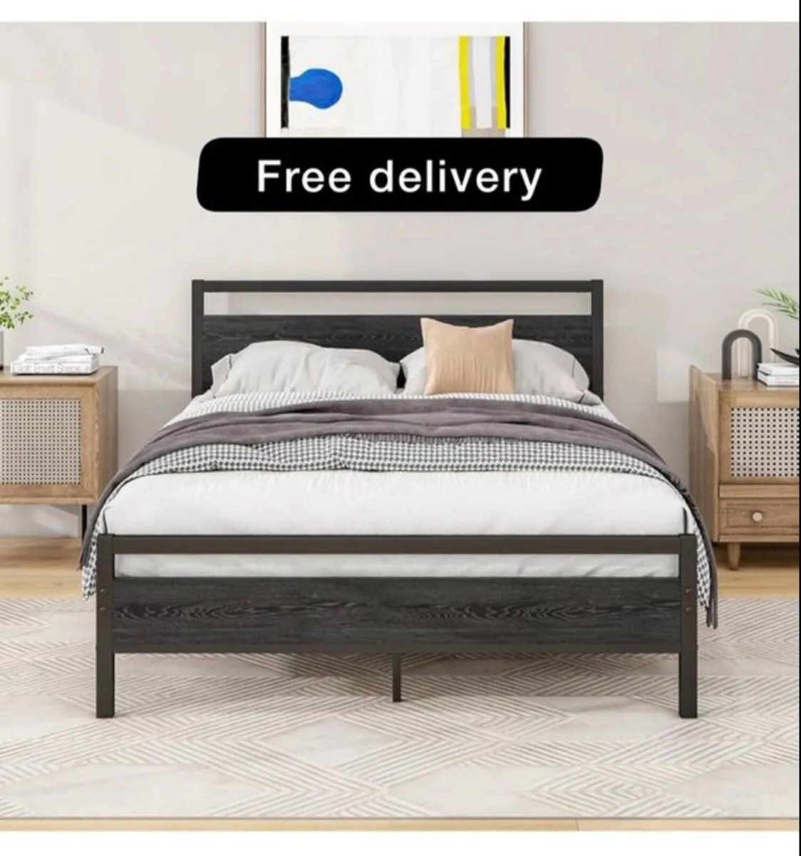 Double Bed Frames with Wood Headboard