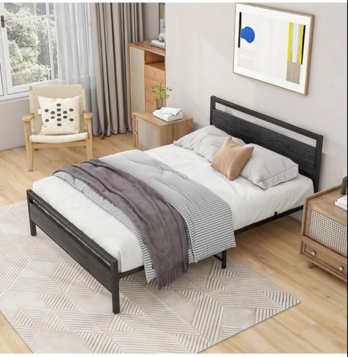 Double Bed Frames with Wood Headboard