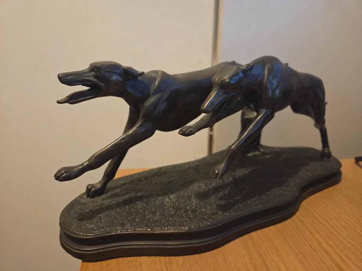 Pair Racing Greyhound Bronze Cast Sculpture - Image 4