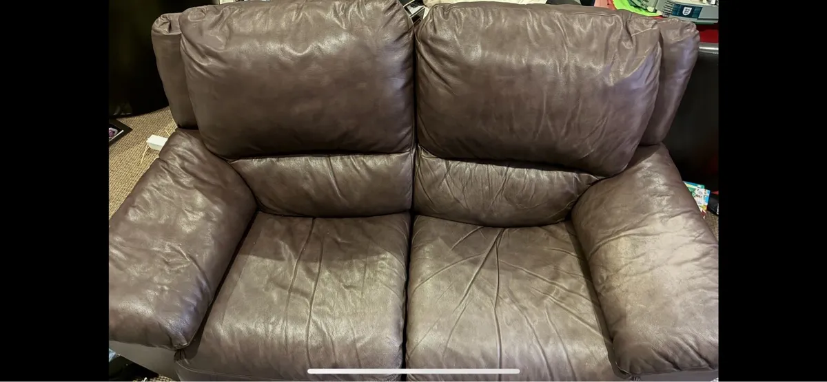 2 seater brown soft leather recliner - Image 1