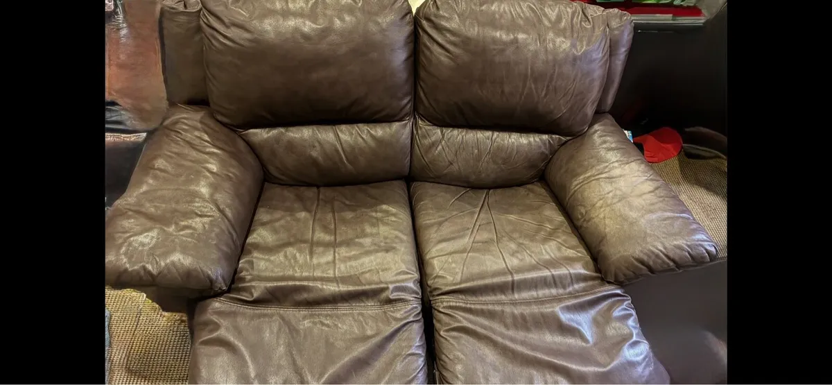 2 seater brown soft leather recliner - Image 2