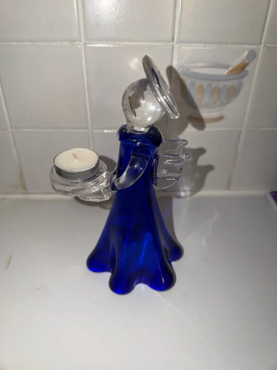 Avoca Blue Glass Angel Candle Holder - Image 2