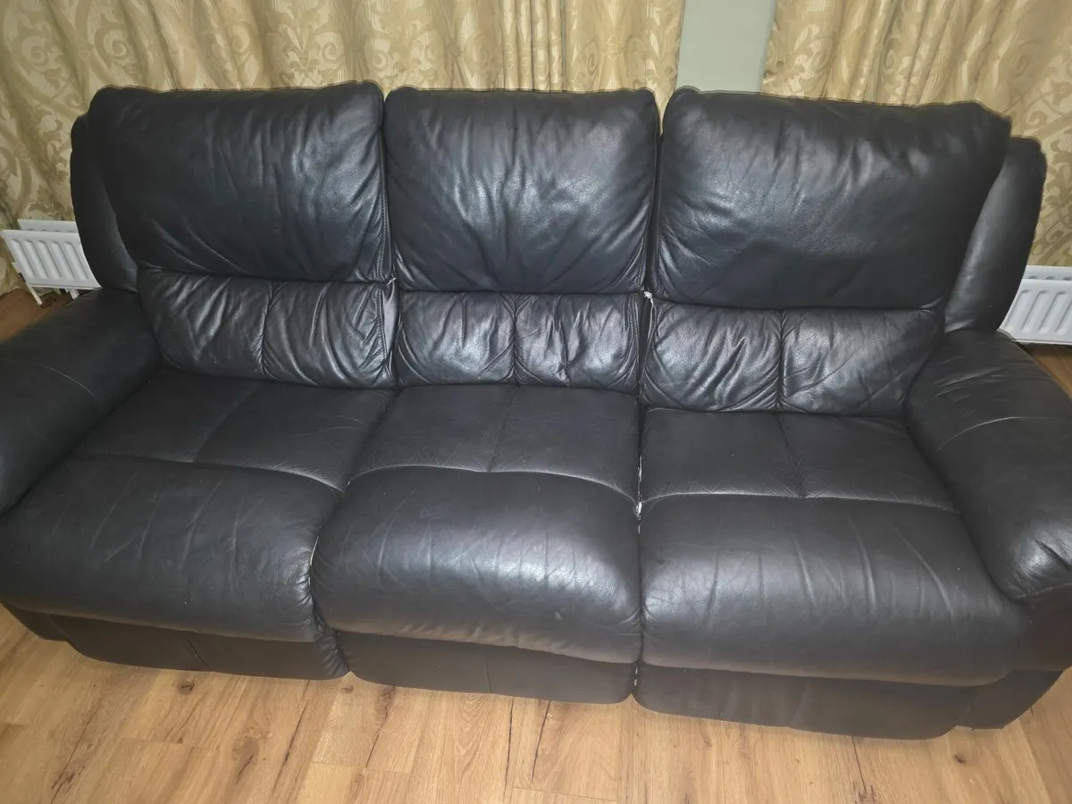Black leather couch and armchair - Image 1