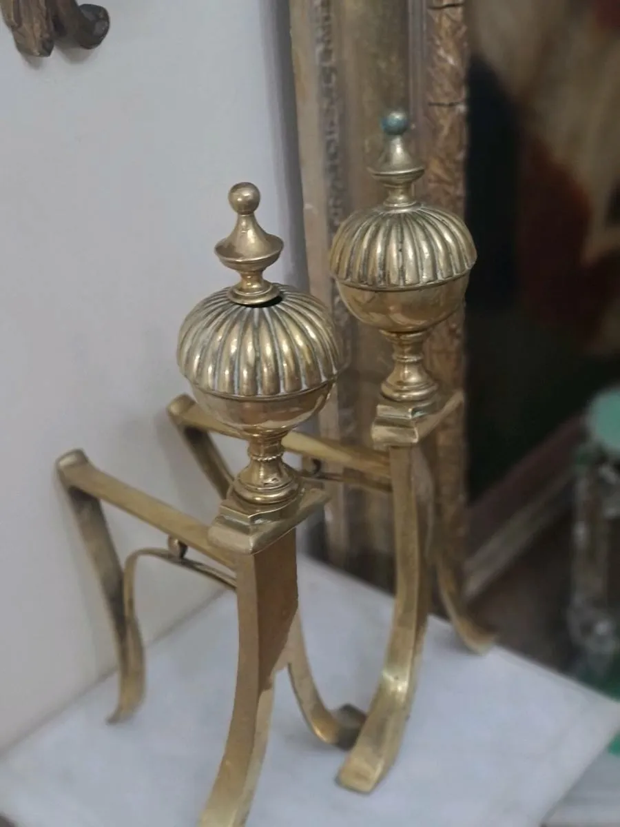 Antique brass Andirons POSTAGE AVAILABLE - Image 2