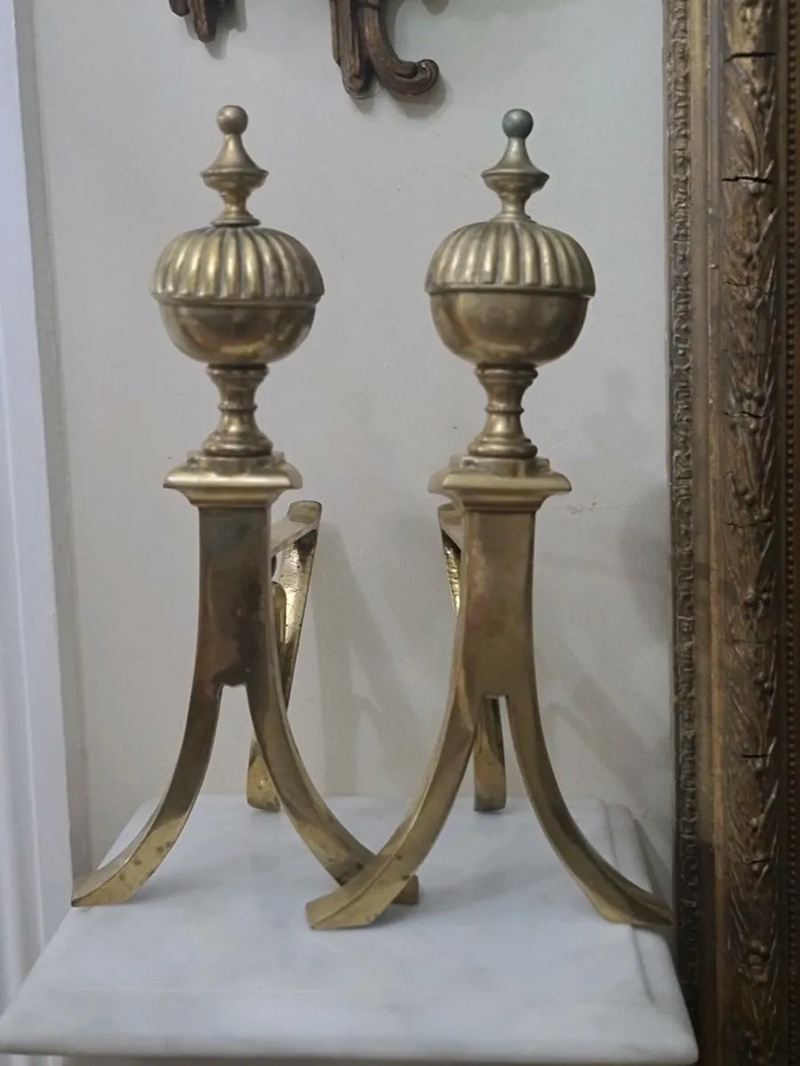 Antique brass Andirons POSTAGE AVAILABLE - Image 1