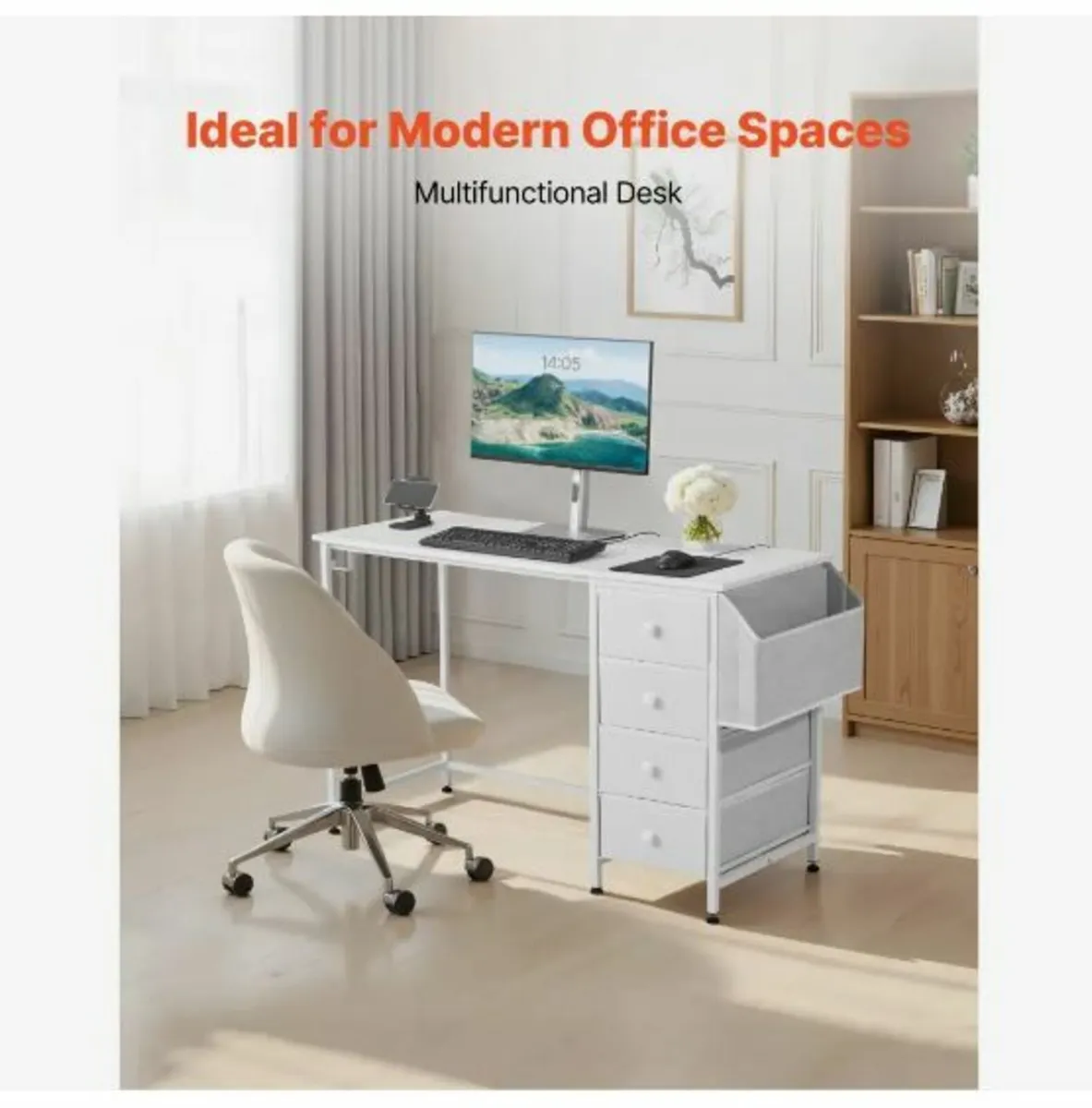 Computer Desk with Fabric Drawers, 120 cm - Image 2