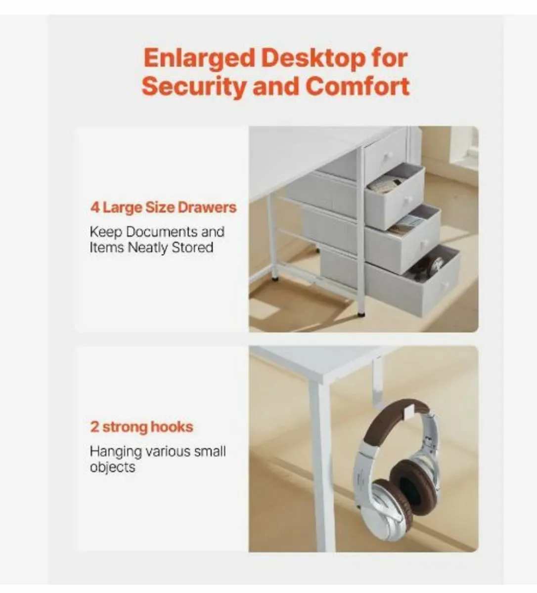 Computer Desk with Fabric Drawers, 120 cm - Image 4