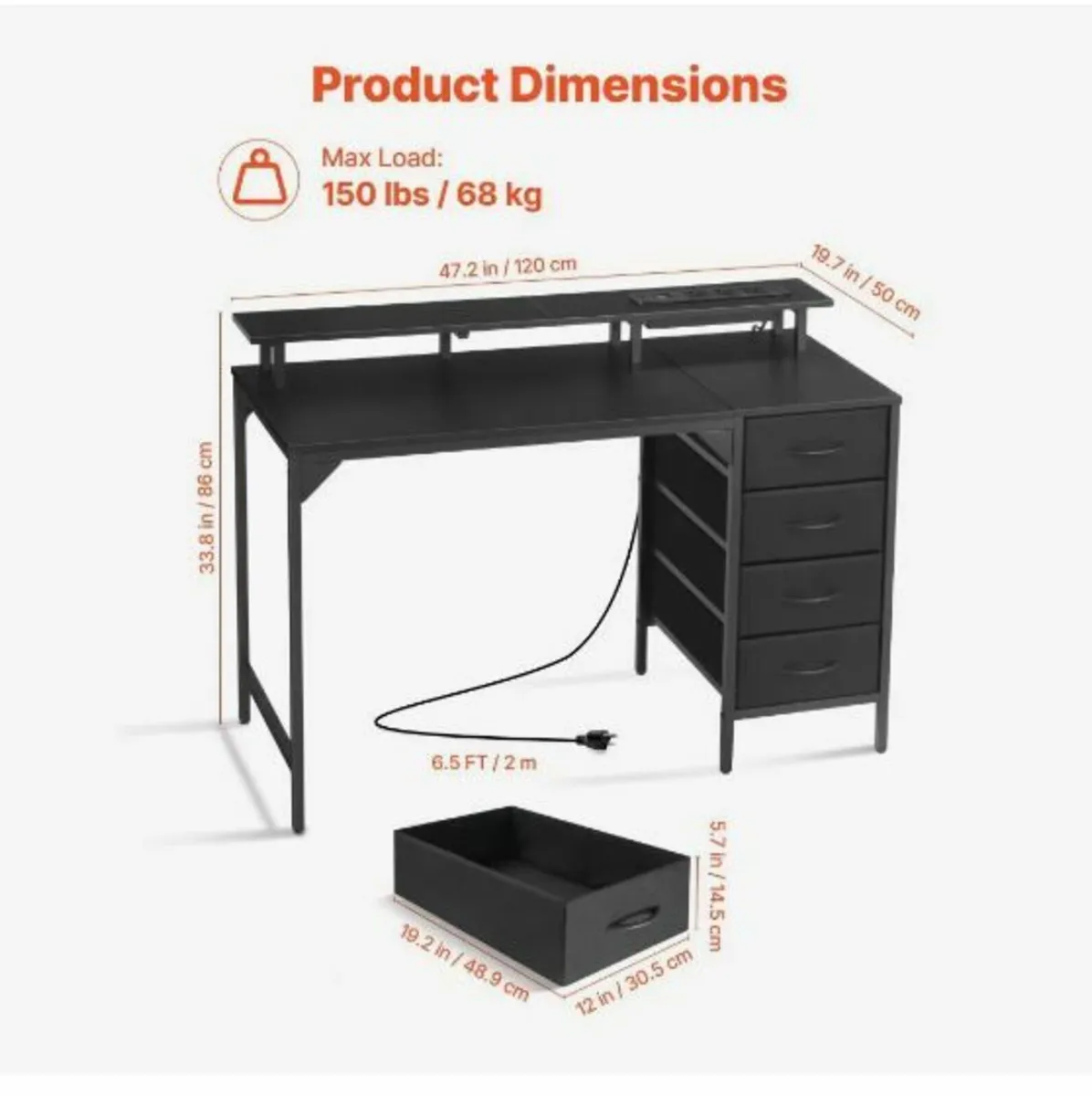 120 cm Computer Desk with Smart LED Lights - Image 2