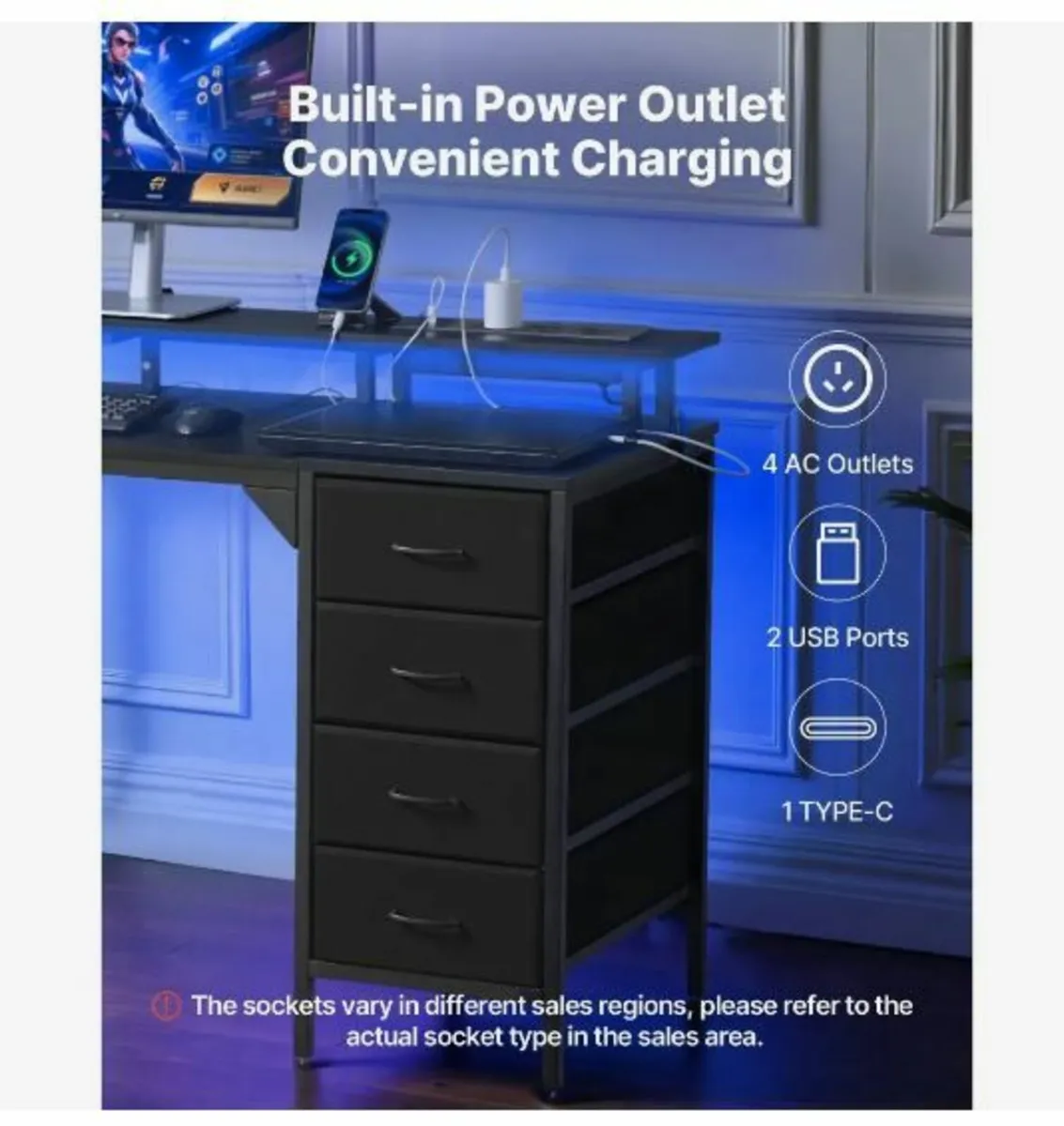 120 cm Computer Desk with Smart LED Lights - Image 4