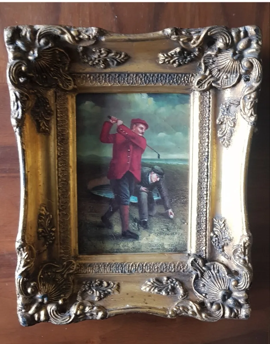 PAIR OF ANTIQUE VICTORIAN GOLF PAINTINGS - Image 2