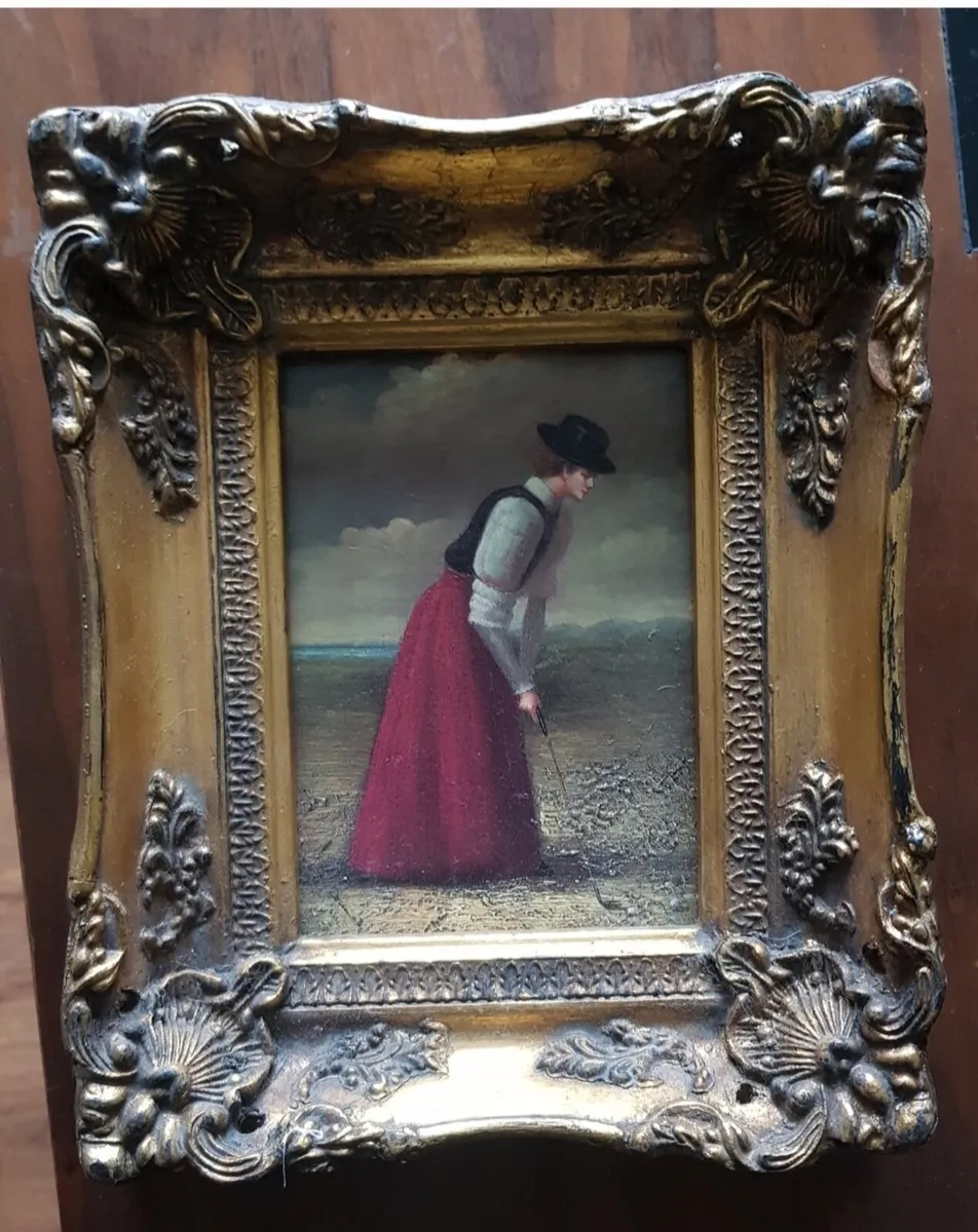 PAIR OF ANTIQUE VICTORIAN GOLF PAINTINGS - Image 3