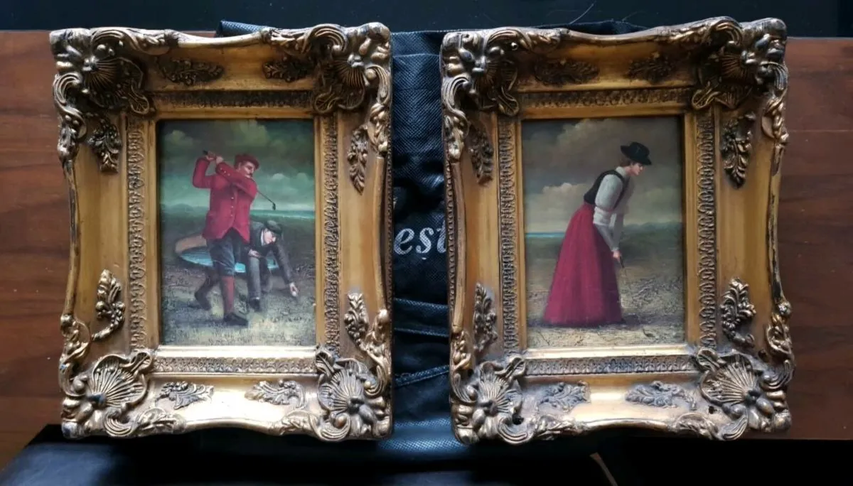 PAIR OF ANTIQUE VICTORIAN GOLF PAINTINGS - Image 1
