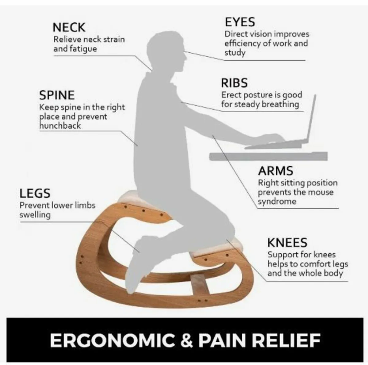 Ergonomic Kneeling Chair 99.8 kg Load Capacity - Image 3