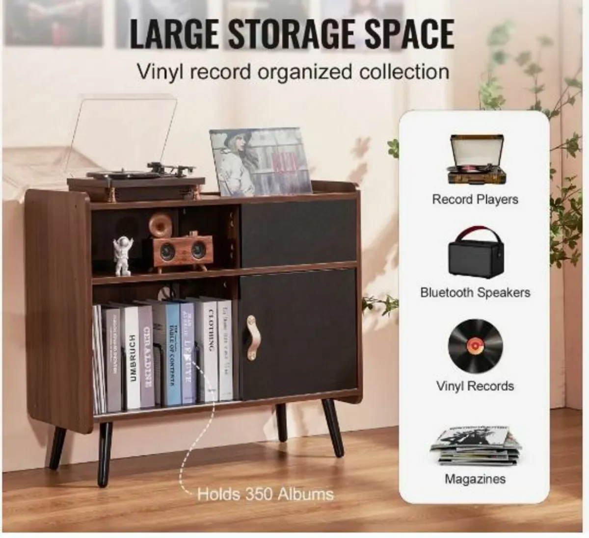 Record Player Stand with Power Outlet - Image 2