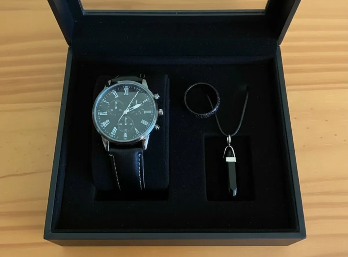 Men’s Black Quartz Watch Set - Image 1