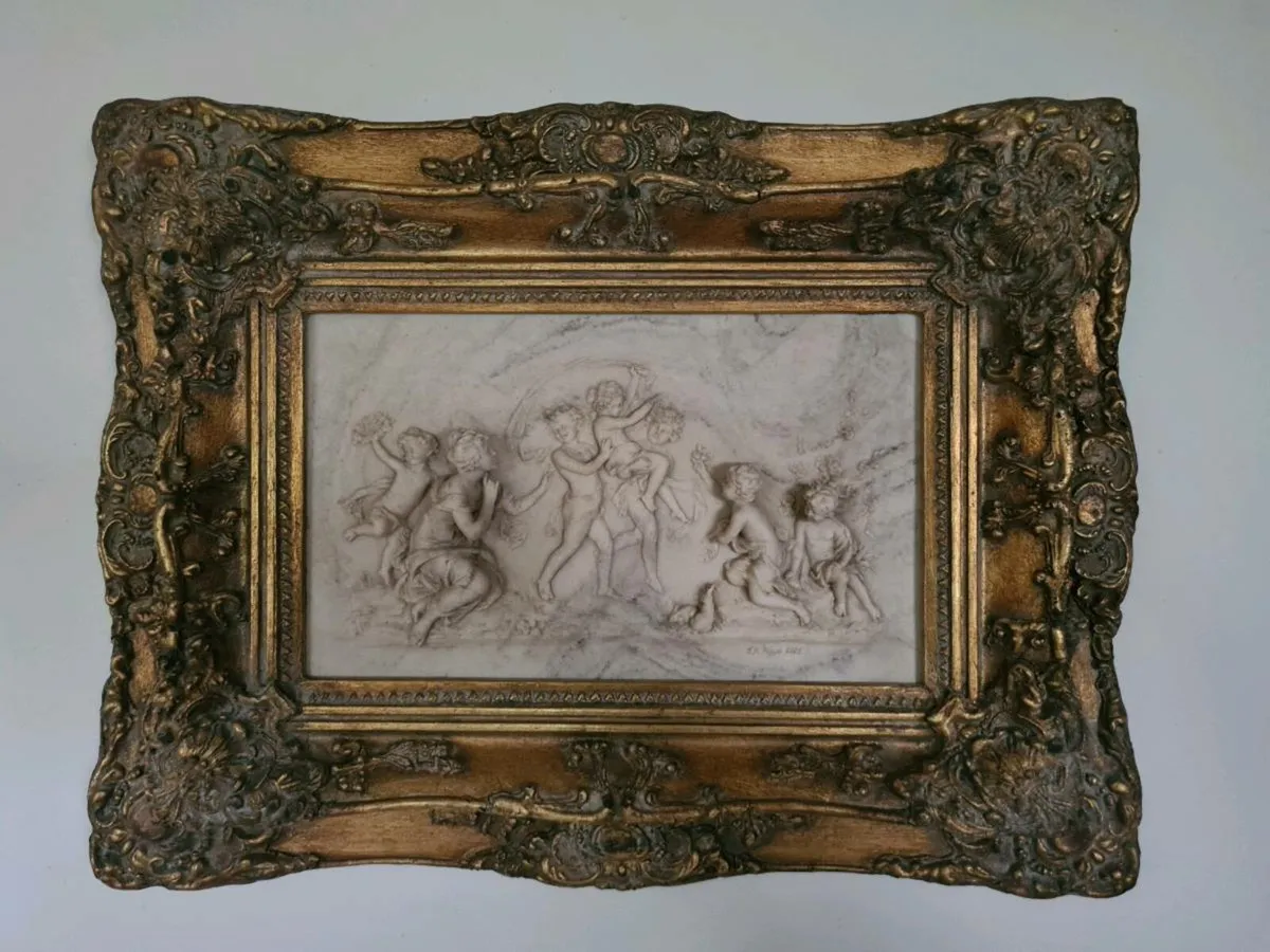 GOLD GILDED MARBLE RELIEF CHERRUBS - Image 1