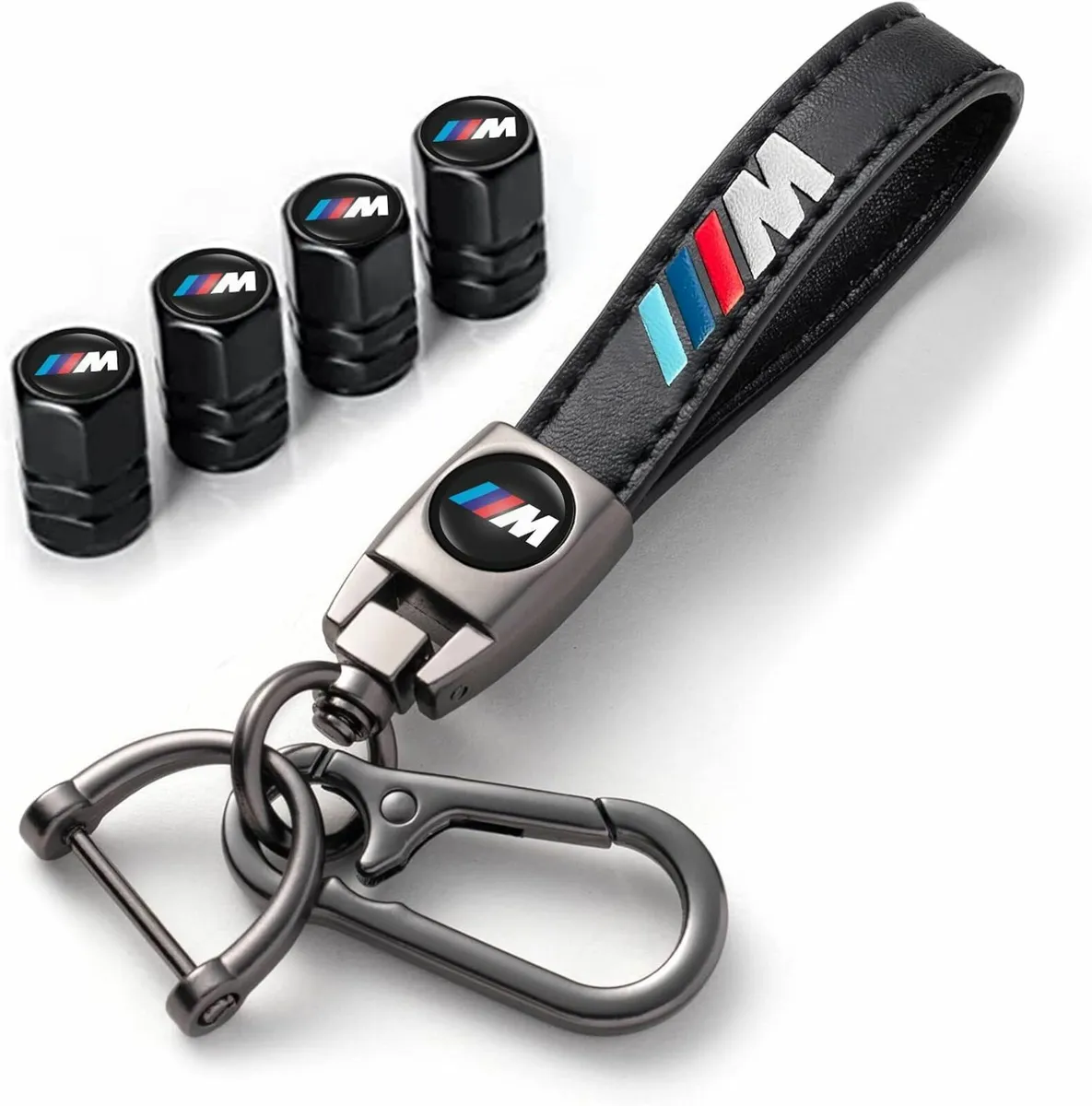 BMW M Keyring with Car Tyre Dust Caps, Tyre Valve