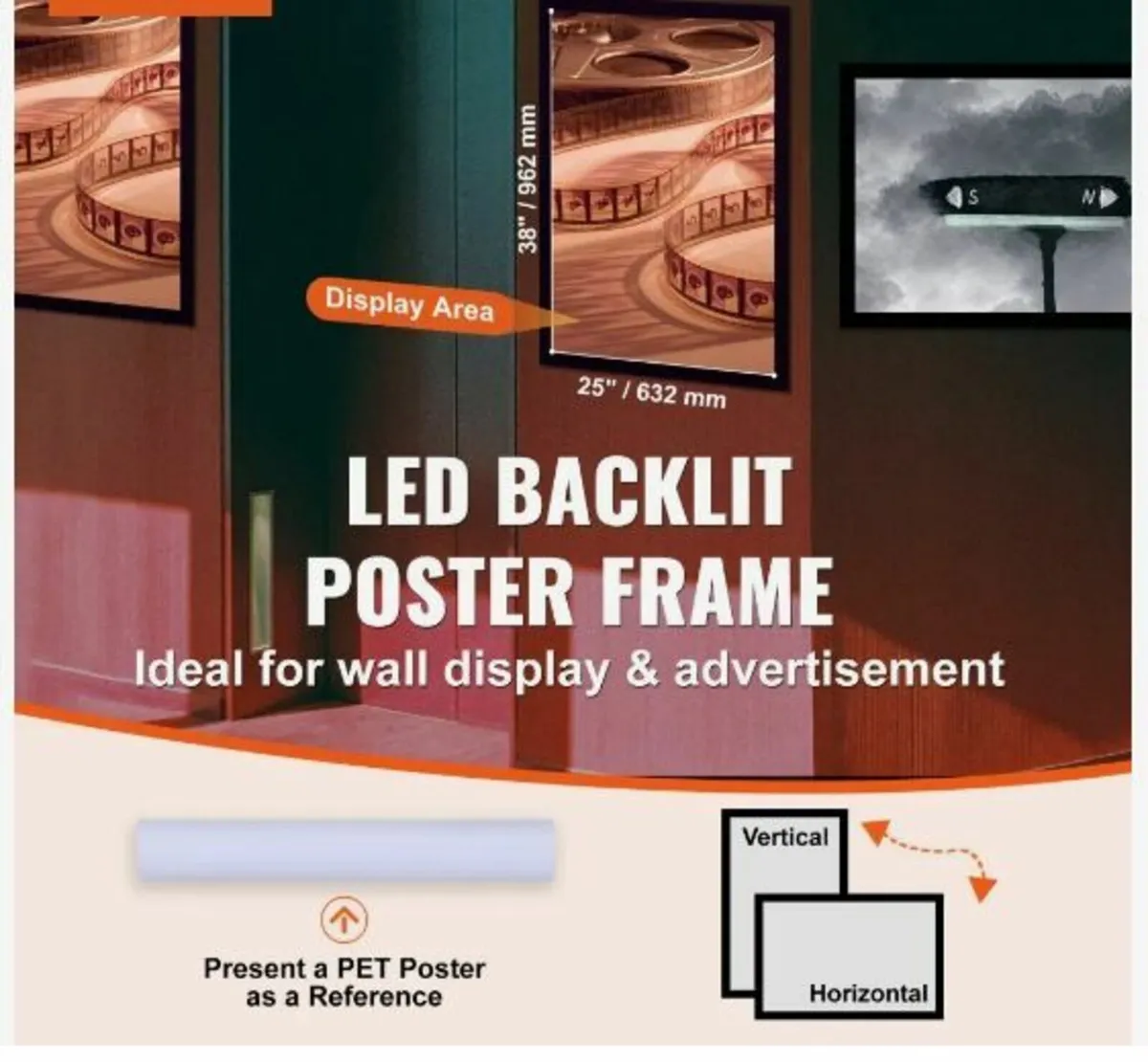 LED Poster Frame in Black, 27" x 40" Picture - Image 2