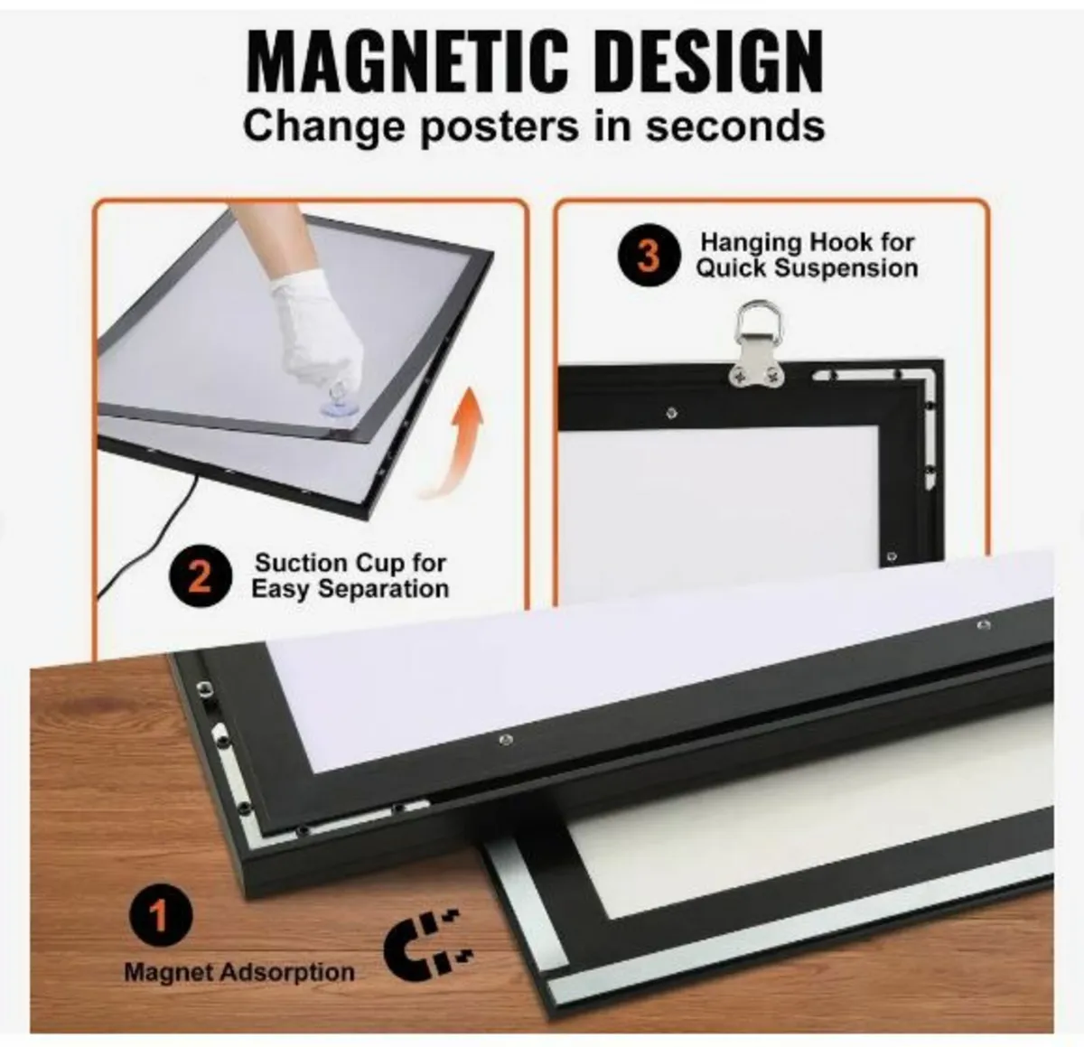 LED Poster Frame in Black, 27" x 40" Picture - Image 4