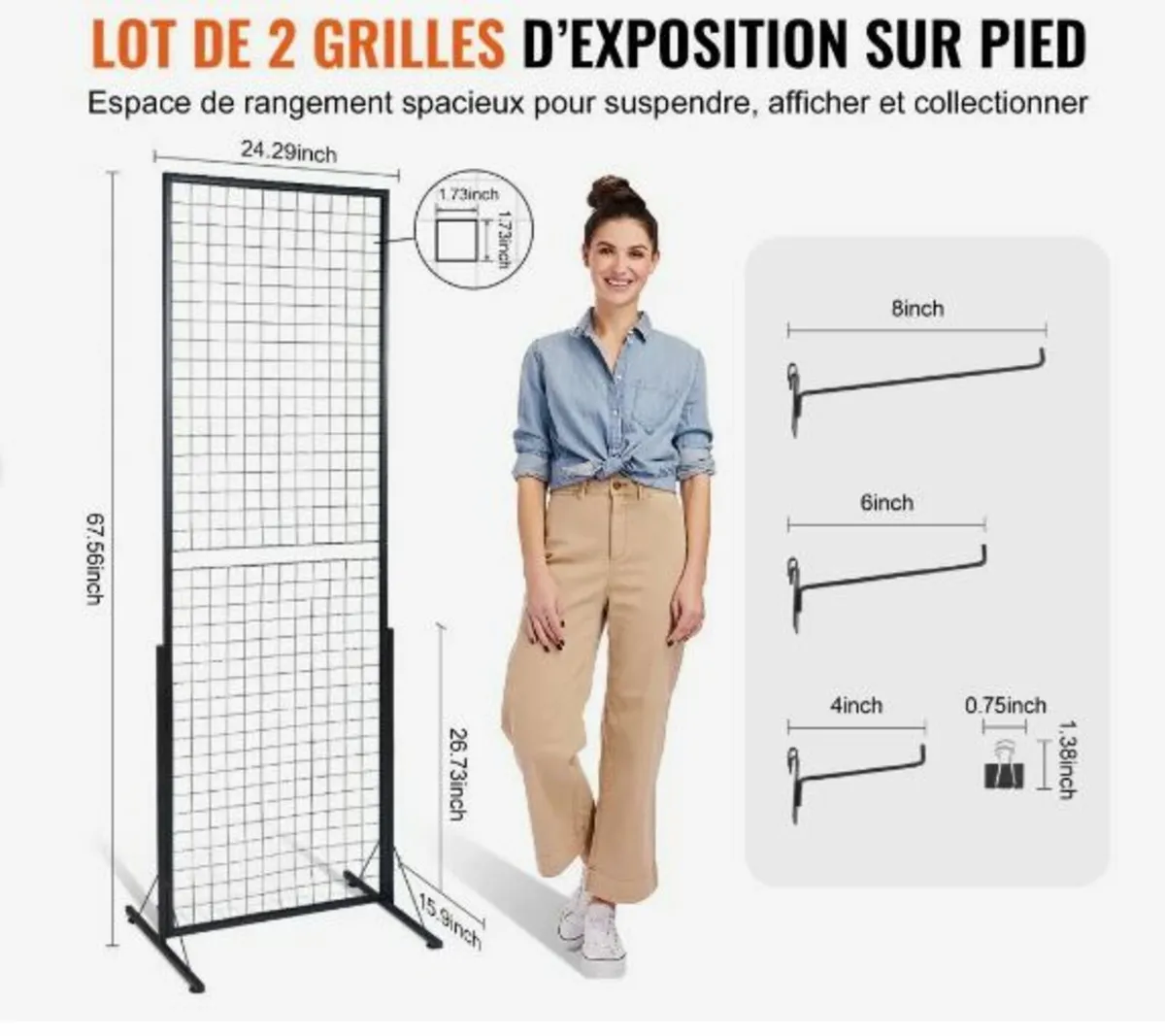 61 x170.7 cm Grid Wall Panels Tower, 2 Packs Wire - Image 3