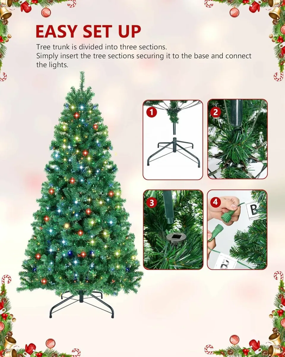 180cm Christmas Tree, Artificial 9 Lighting Modes - Image 2